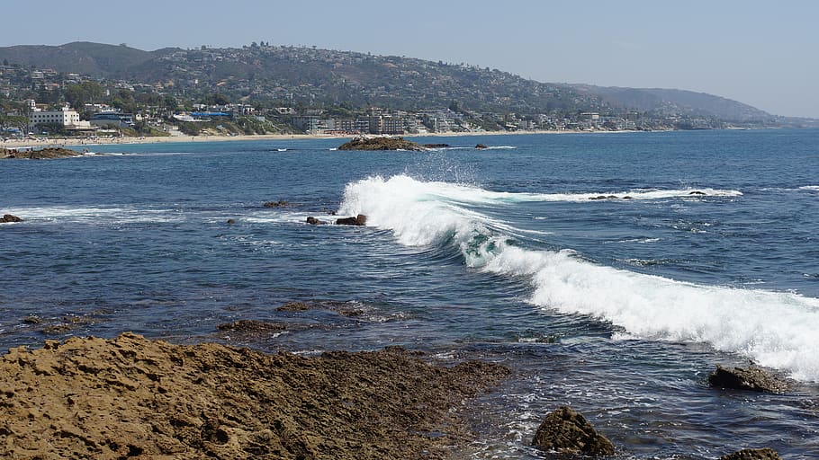 dana point, rocks, pacific, sky, ocean, beach, sea, california, HD wallpaper