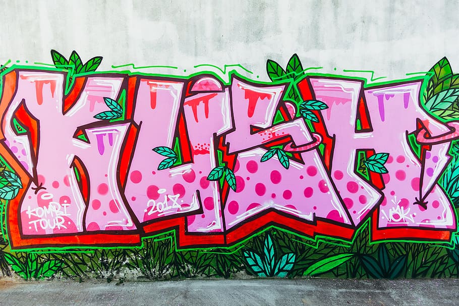 pink and green kush graffiti, wall, art, street, urban, grafitti, HD wallpaper