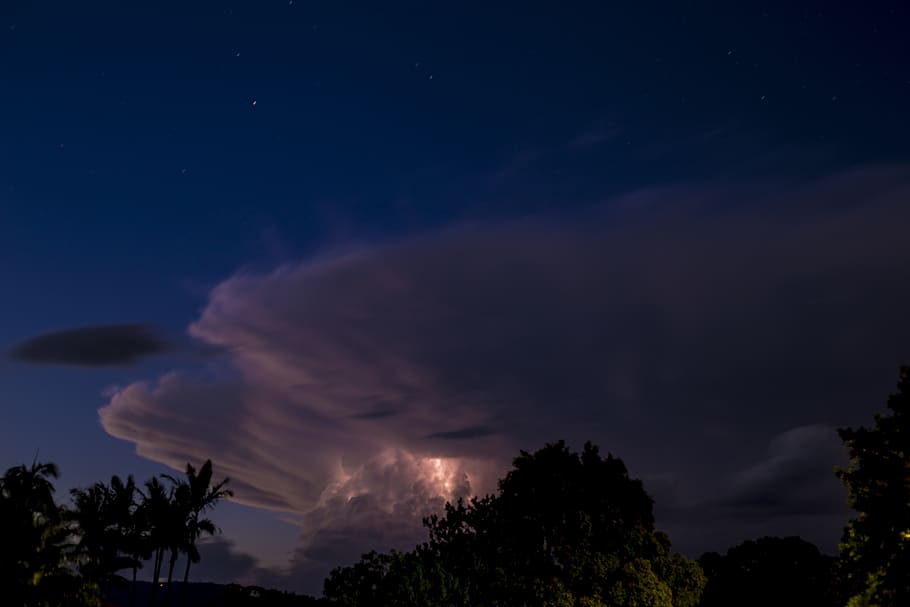 Low Angle Photo of White Clouds, evening, fog, night sky, stars HD wallpaper