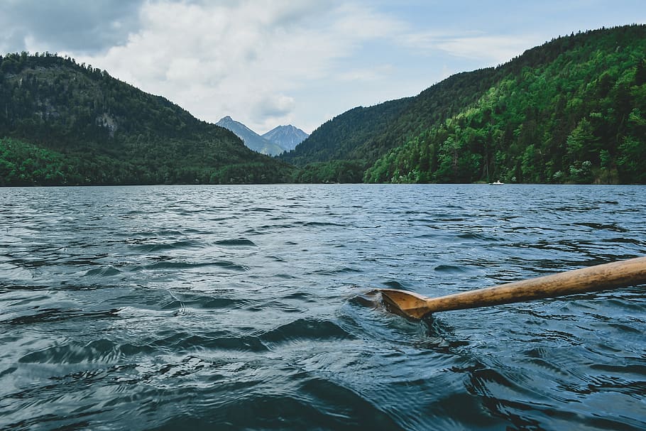 paddling, water, mountains, landscape, paddle, adventure, canoe HD wallpaper