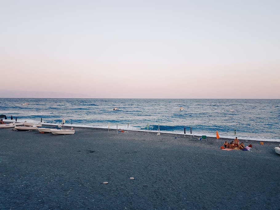sea, beach, sunset, summer, water, boat, sky, transportation HD wallpaper