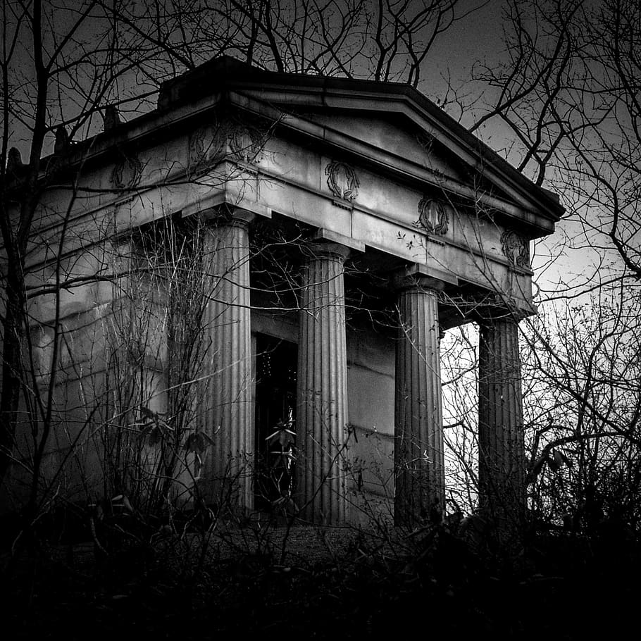 cleveland, lake view cemetery, united states, black and white, HD wallpaper