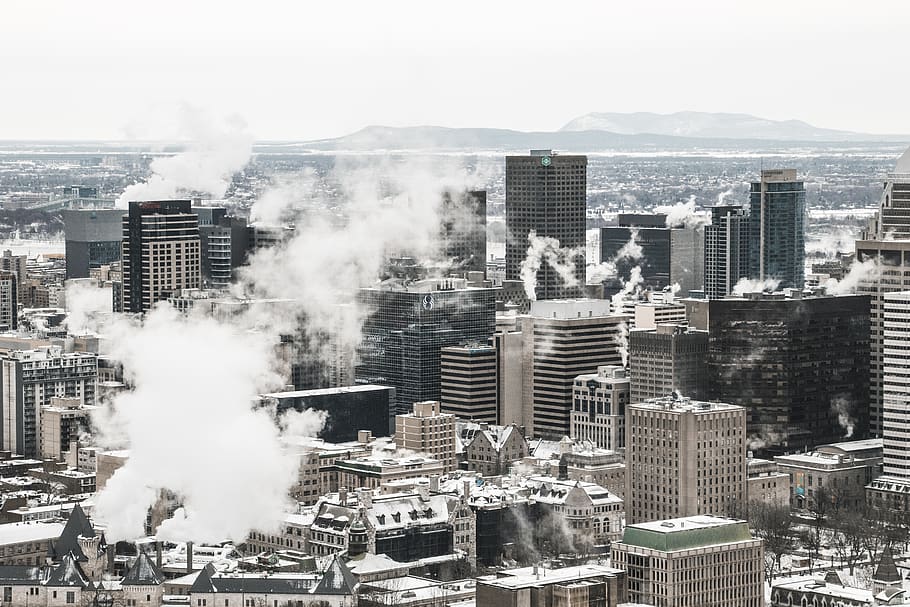 white smoke in white building, urban, town, city, high rise, canada HD wallpaper