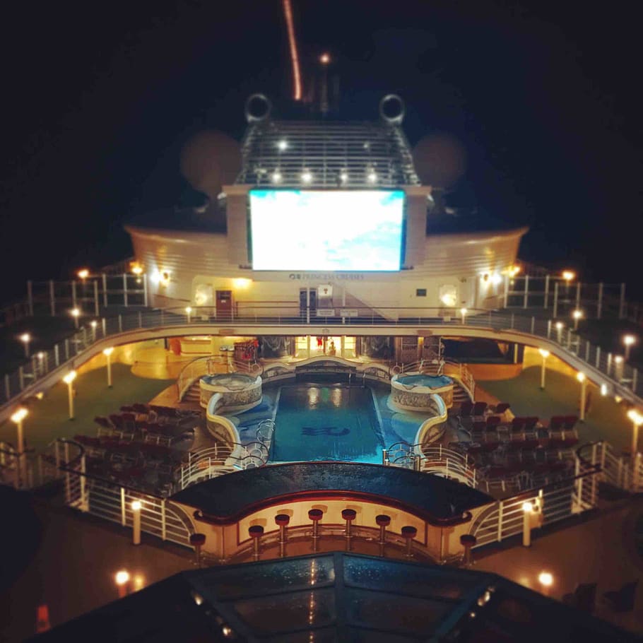 swimming pool, cruise, illuminated, architecture, building exterior HD wallpaper