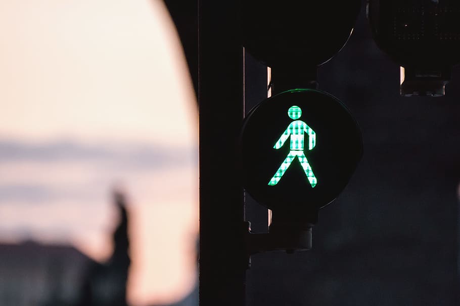 Traffic light on green, human representation, sign, guidance, HD wallpaper