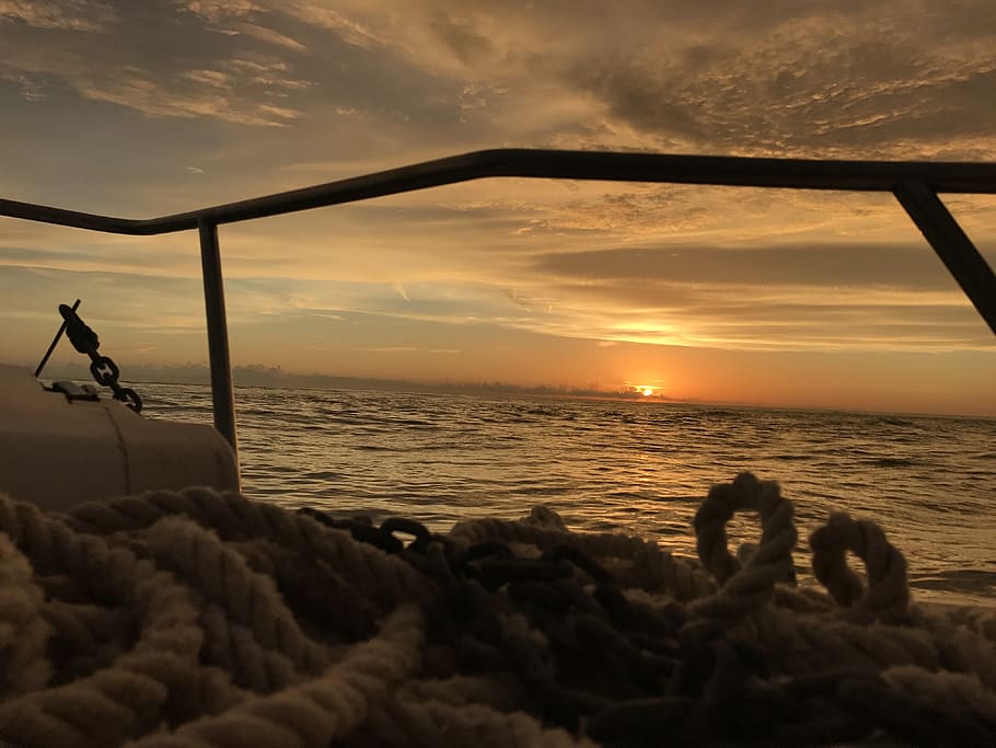 ocean, sun, sunset, boat, relax, peace, sky, clouds, sea, water HD wallpaper