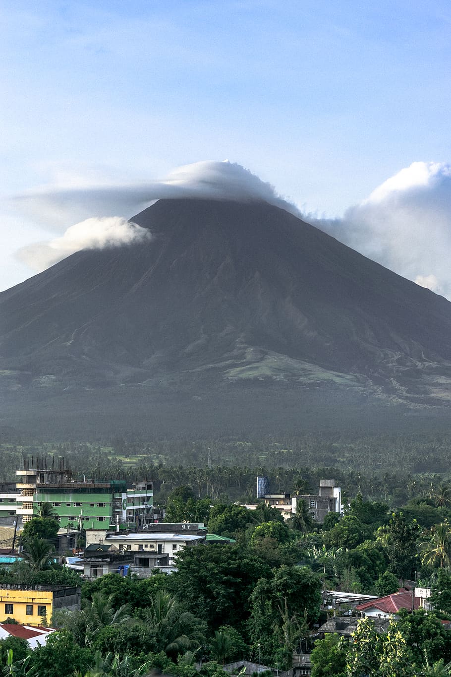 white cloud on cone shaped volcano, mountain, built structure HD wallpaper