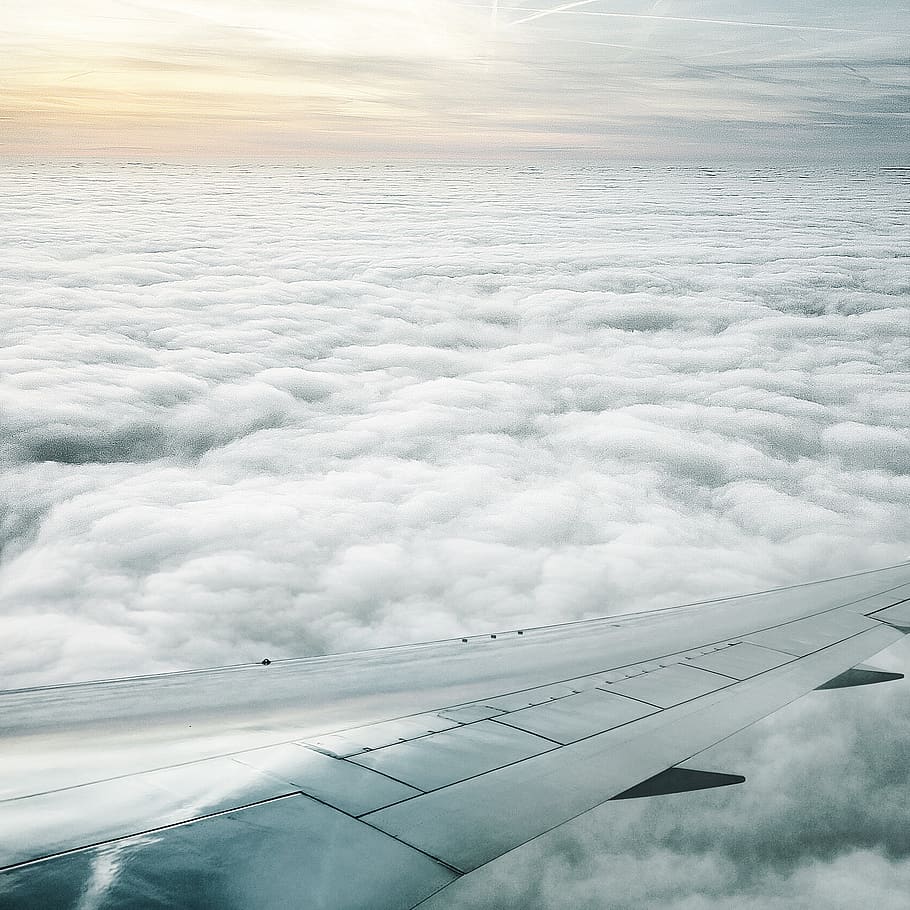 sky, cloud, sunset, plane, wing, cloud cover, travel, tourbine HD wallpaper