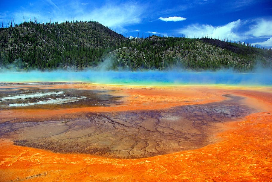 grand prismatic hot spring, thermal, yellowstone, national