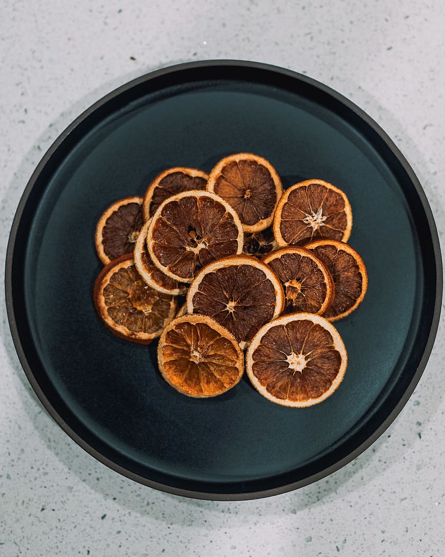 black and orange plate, food, food and drink, indoors, directly above HD wallpaper