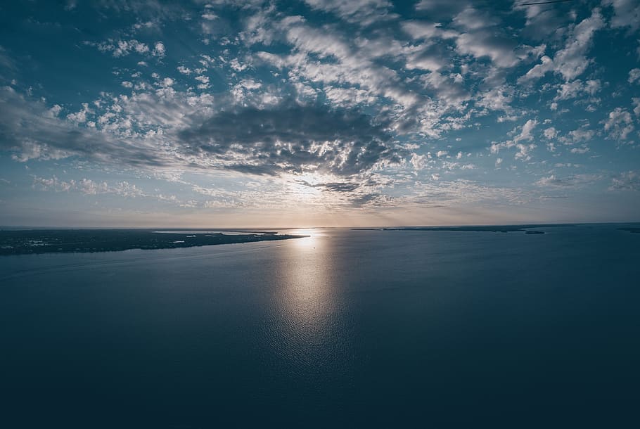 Blue Sea Photography during Sunset, lake, reflection, seascape HD wallpaper