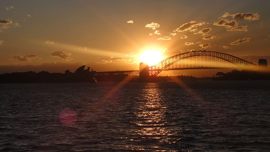 sydney, australien, sydney harbor bridge, australia, sky, sunset, HD wallpaper