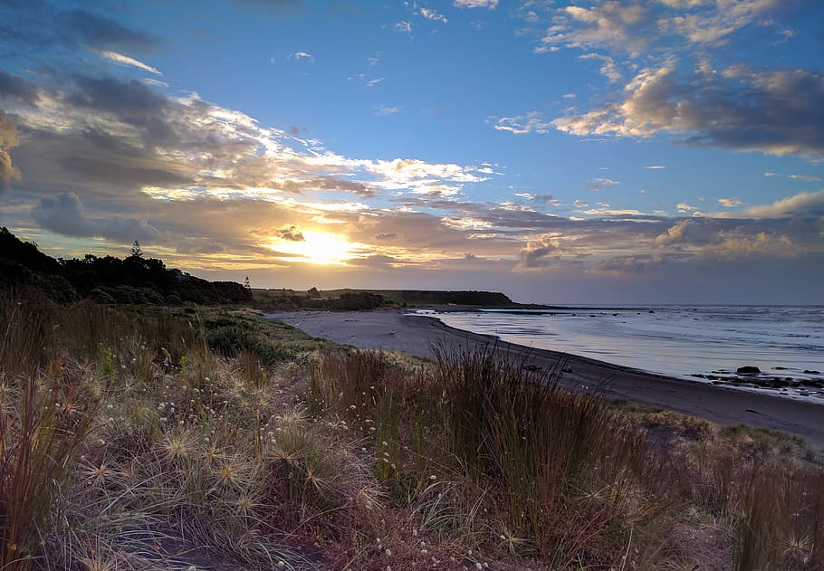 new zealand, kaitake, ocean, ahu ahu, cell phone, sunset, beach, HD wallpaper