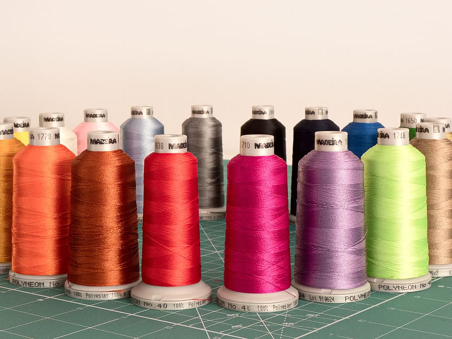 Assorted Sewing Threads on Greensurface, close-up, colors, textile HD wallpaper
