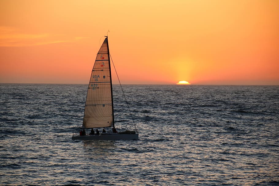 seegeln, seegelschiff, sunset, sea, water, sky, horizon over water HD wallpaper