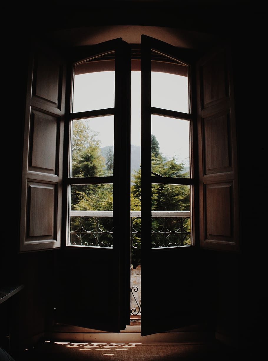 black glass panel door, españa, asturias, window, picture window