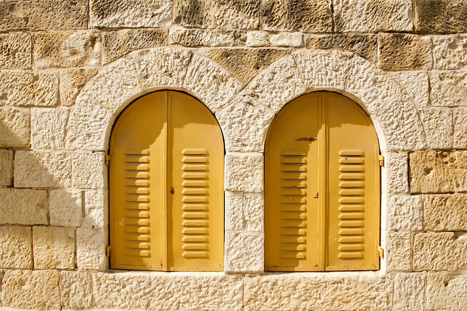 two yellow wooden window, architecture, built structure, wall - building feature HD wallpaper