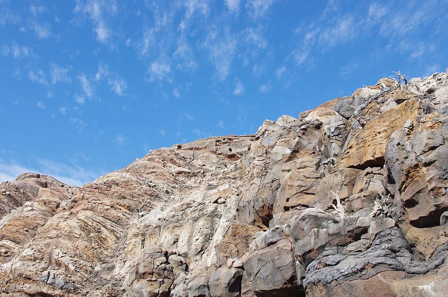 blue sky, mountain, cave, clouds, outdoor, adventure, hiking HD wallpaper