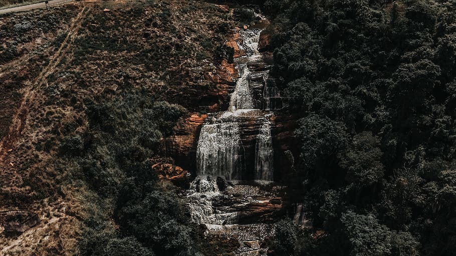waterfalls on forest during daytime, nature, river, outdoors HD wallpaper
