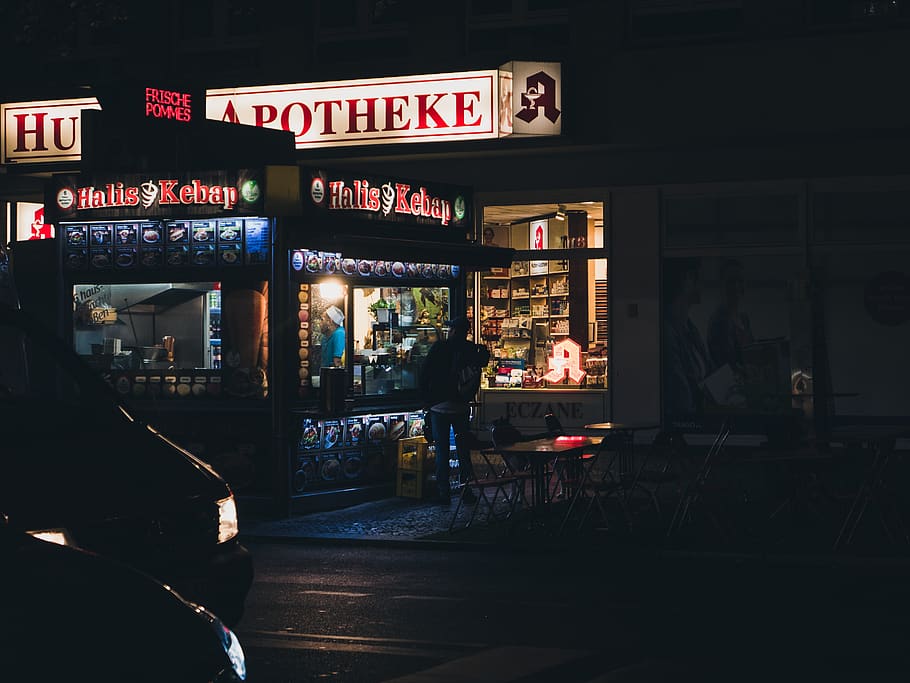 berlin, germany, moabit, urban, kebab, food, night, streetphoto HD wallpaper
