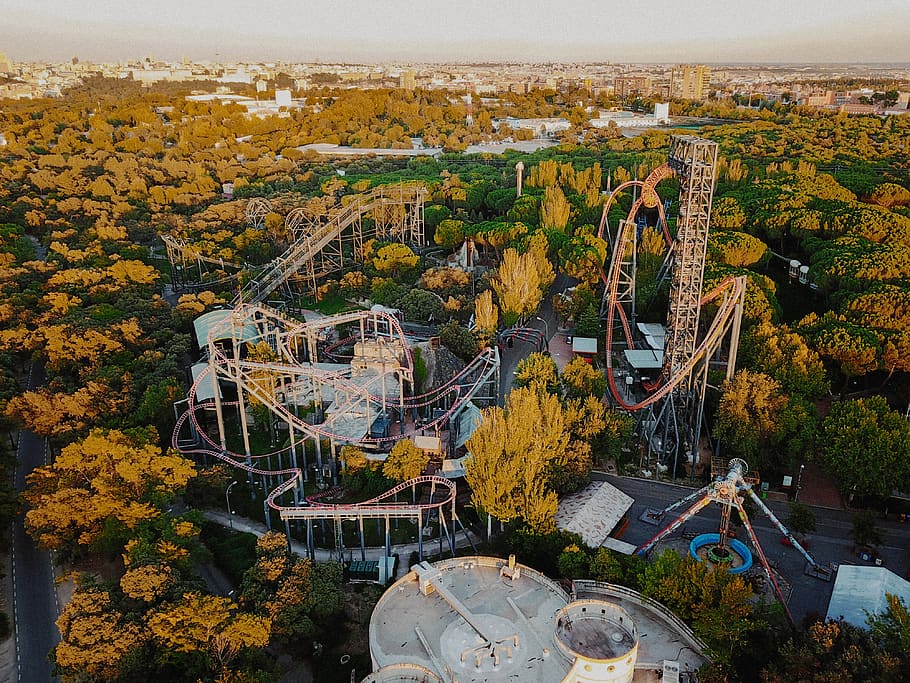 amusement park, architecture, built structure, high angle view HD wallpaper