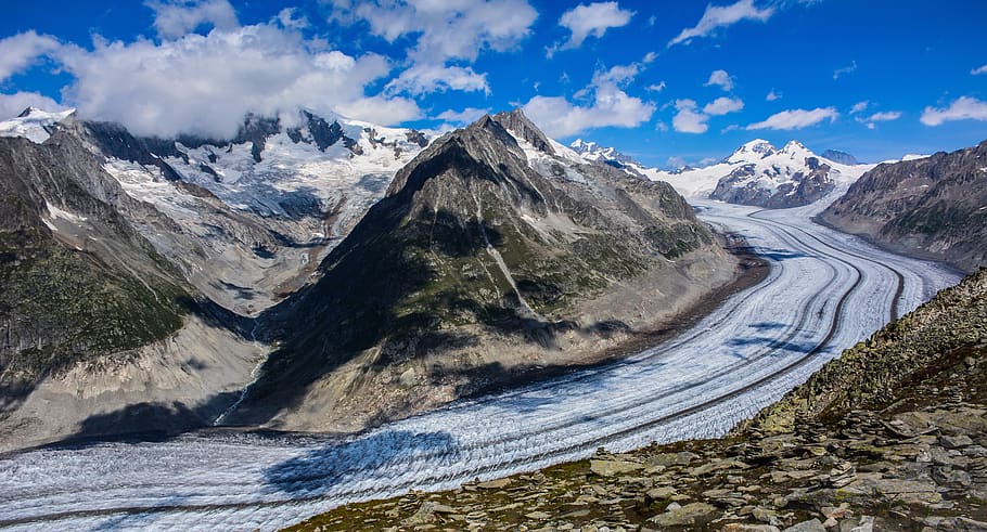 glacier, alps, mountains, landscape, snow, switzerland, aletsch HD wallpaper