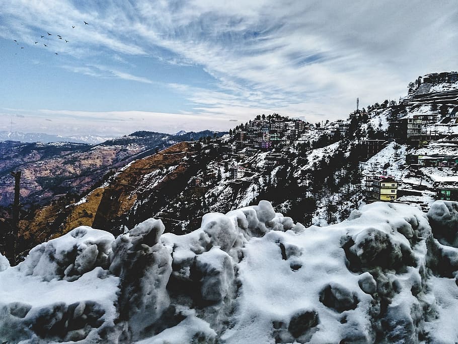 Houses Covered With Snow, cold, daylight, landscape, mountain HD wallpaper