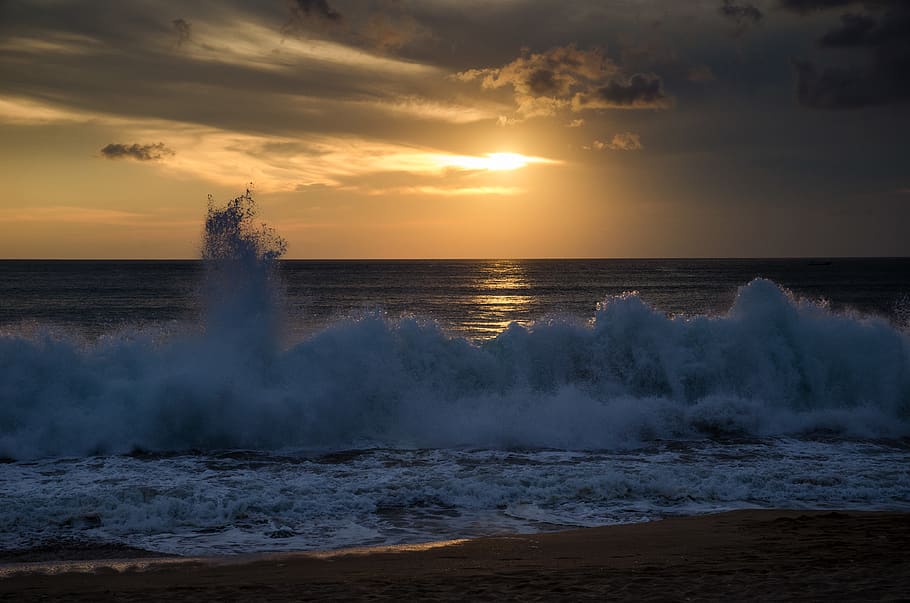 Time-lapse Photography of Waves, bali, beach, clouds, cloudy
