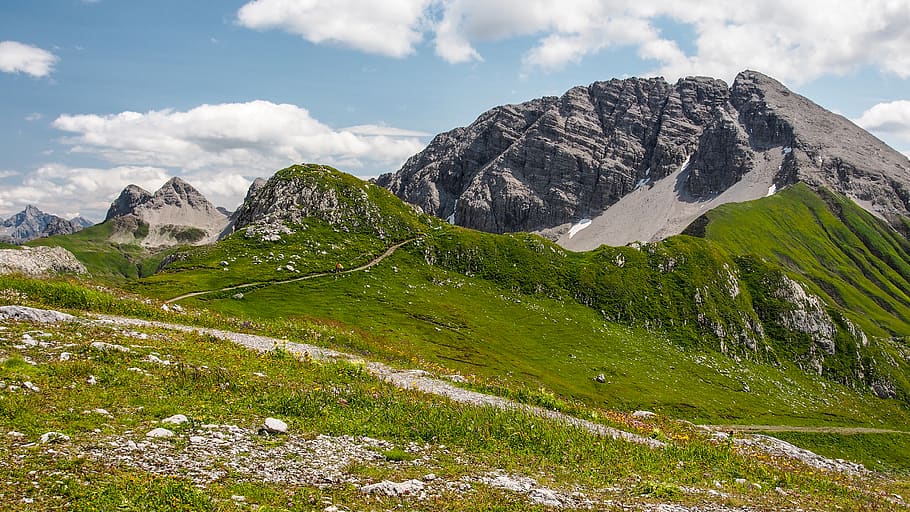 path, rock, mountain, scenics - nature, sky, cloud - sky, beauty in nature HD wallpaper