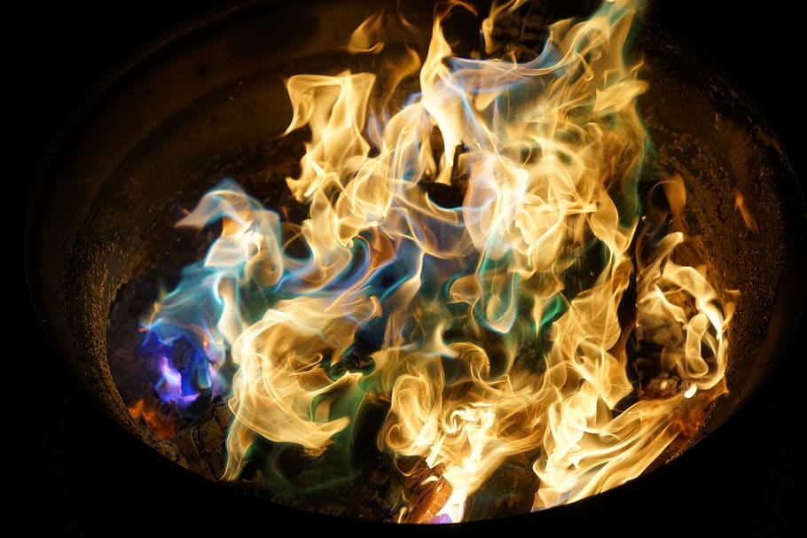 fire on bucket, fire - natural phenomenon, heat - temperature HD wallpaper