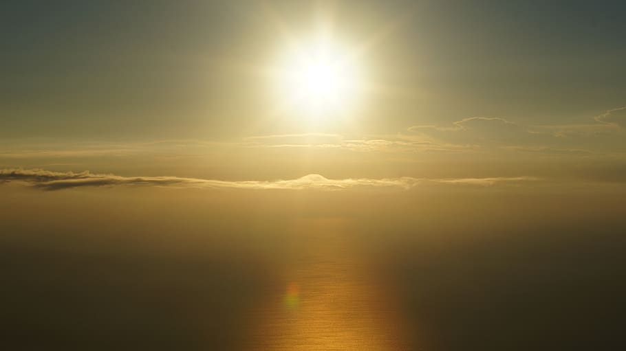 clouds, sea, sky, sunrise, tranquility, sunlight, tranquil scene HD wallpaper