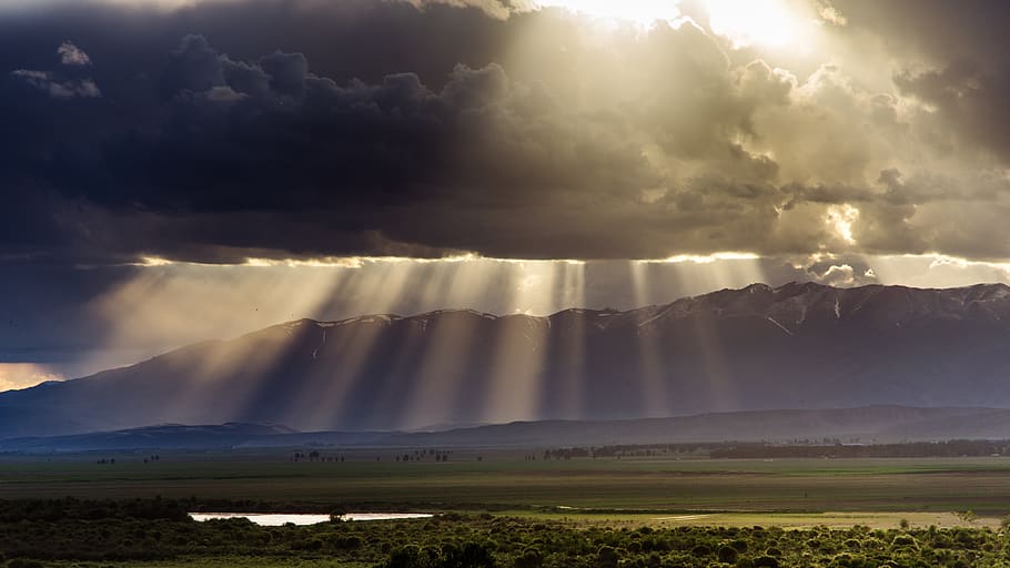 cloud - sky, beauty in nature, scenics - nature, sunbeam, storm HD wallpaper