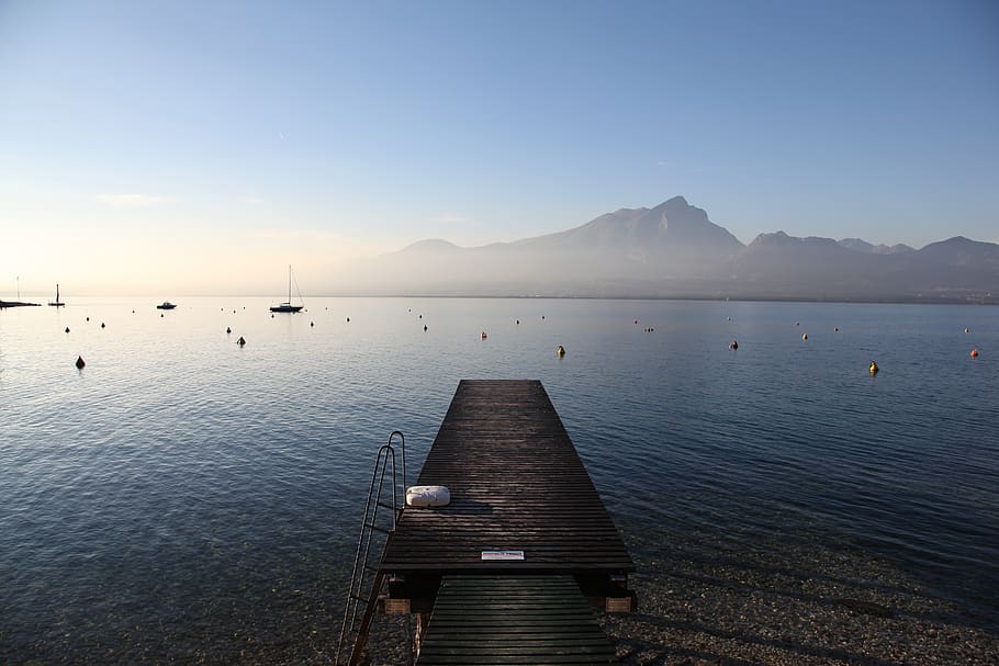 italy, lake garda, mountain, lago di garda, pontile, calm, quite, HD wallpaper