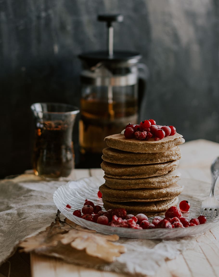 Pancakes and Red Fruit, berries, coffee, delicious, epicure, food HD wallpaper