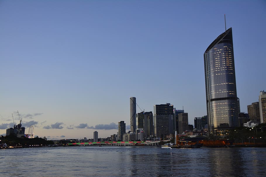 city, architecture, skyline, river, cityscape, australia, queensland HD wallpaper