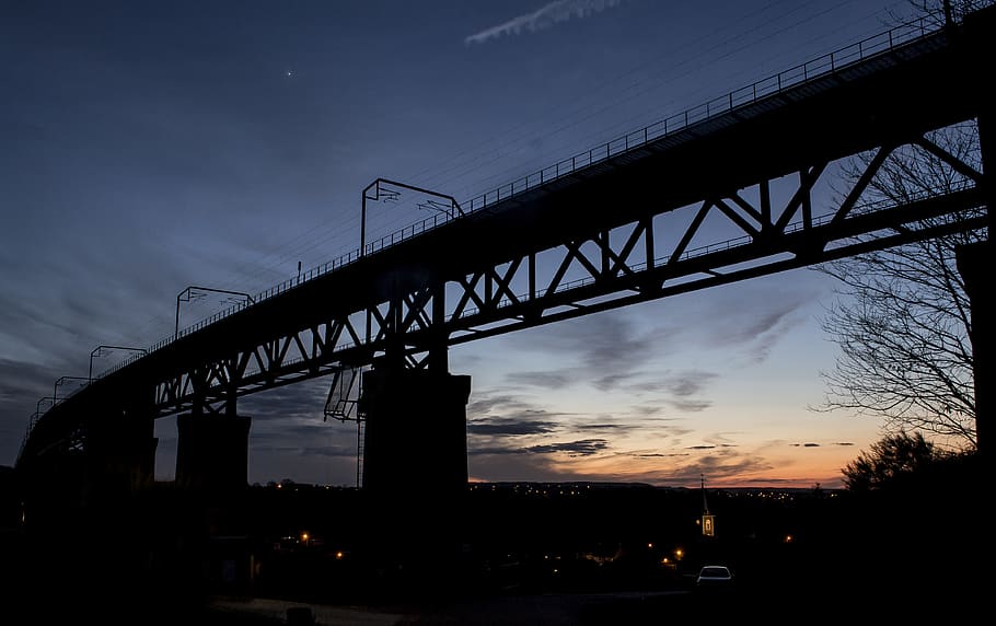 belgium, moresnet, bridge, train, night, sky, architecture HD wallpaper
