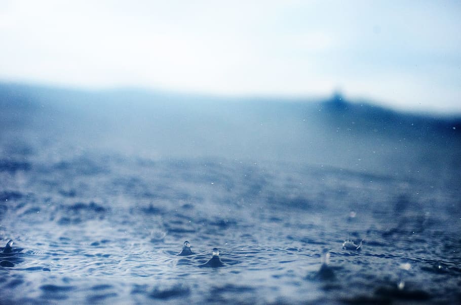 Rain Drops, blue, ocean, sea, seascape, water, weather, nature HD wallpaper