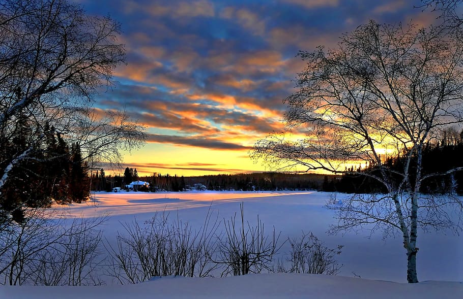 sunset, winter, landscape, sky, colors, twilight, clouds, gel HD wallpaper