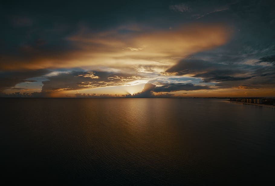 Body of Water, beach, clouds, dawn, evening, horizon, landscape HD wallpaper