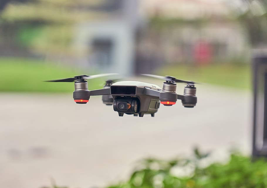Selective Focus Photo of Flying Gray Quadcopter, daylight, drone HD wallpaper