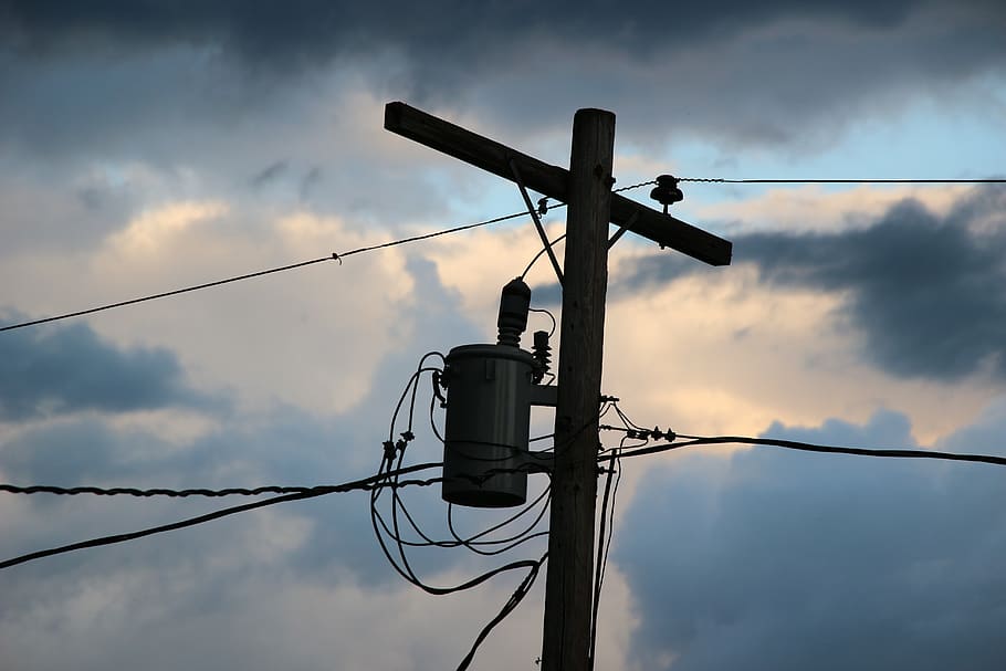 power pole, clouds, electricity, line, dusk, wires, cable, cloud - sky HD wallpaper