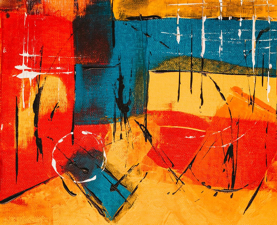 Red, Blue, and Yellow Abstract Painting, acrylic, acrylic paint, HD wallpaper