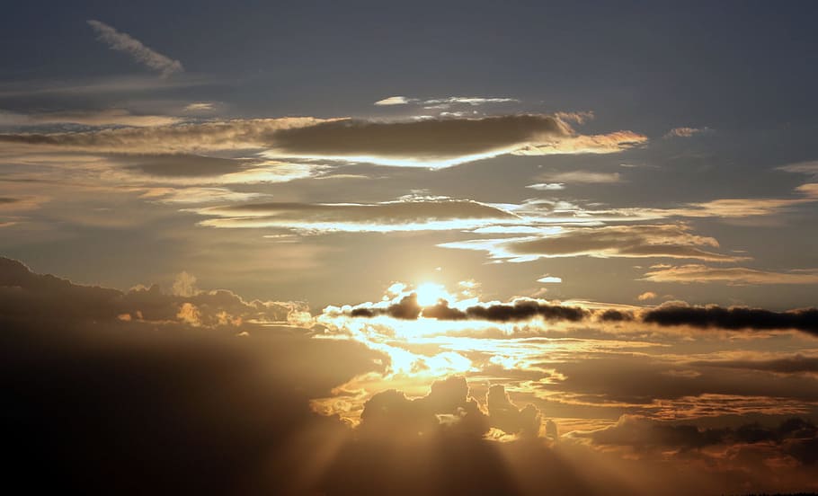 sunset, setting, nature, eve, evening, cloud - sky, sunlight HD wallpaper
