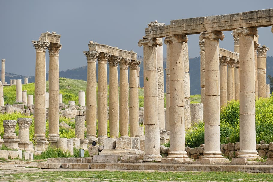 jordan, jerash, gerasa, ruin, antiquity, pillar, archaeology