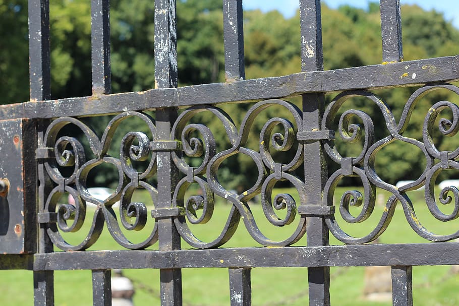 grid, ironwork, park, fence, barrier, metal, boundary, security HD wallpaper