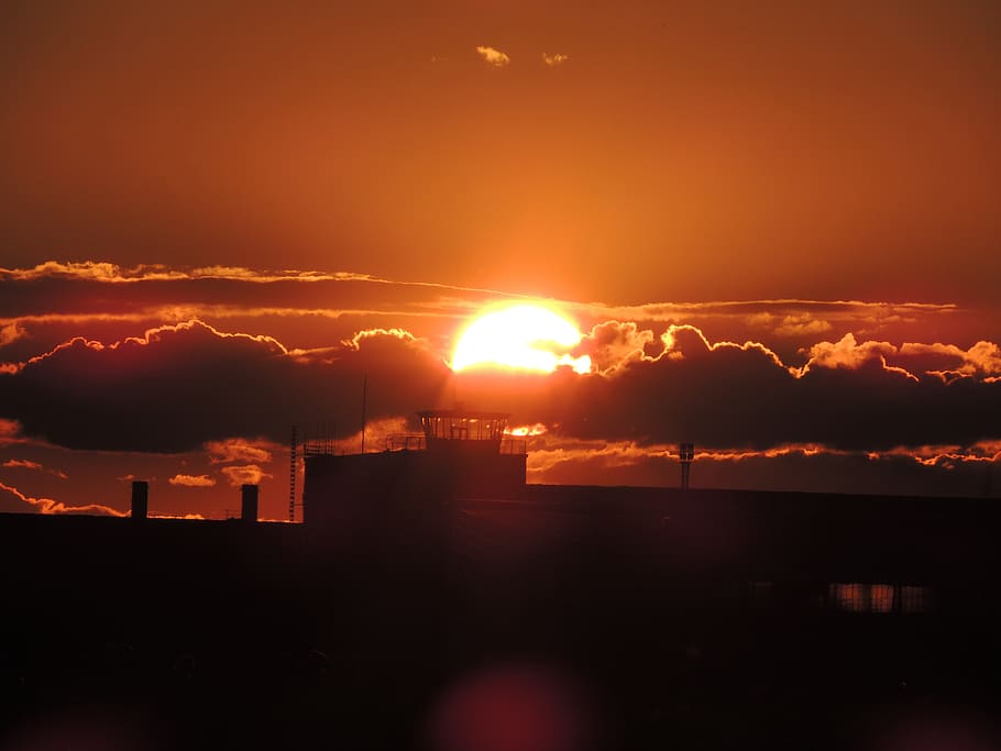 berlin, tempelhof, germany, sunset, airport, cloudy, sky, cloud - sky HD wallpaper