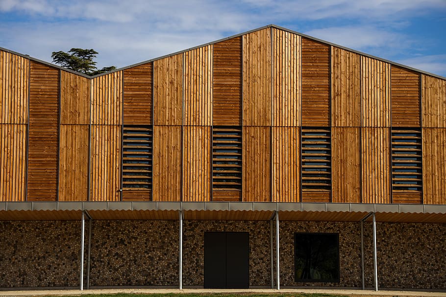 A building with wood cladding