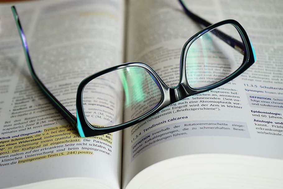 Eyeglasses With Black Frames on Book, book pages, knowledge, learn HD wallpaper
