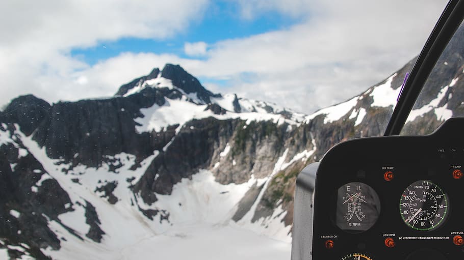gray mountain covered with snow, cockpit, cold, winter, dashboard HD wallpaper