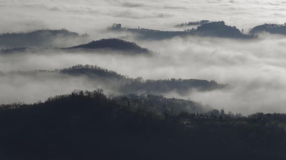panoramic, mountain, landscape, nature, fog, tree, scenics - nature HD wallpaper